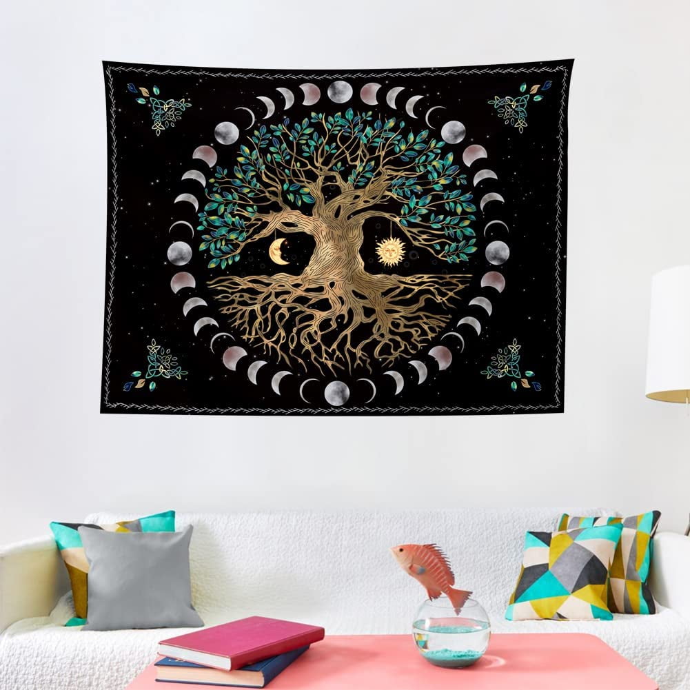 Life Tree Tapestry Wall Hanging Bohemian Hippie Wishing Tree Tapestries Psychedelic Wall Carpet Mystic Aesthetic Wall Tapestry for Living Room Bedroom Tree of Life Moon Phase S 37.4 x28.7 Walmart