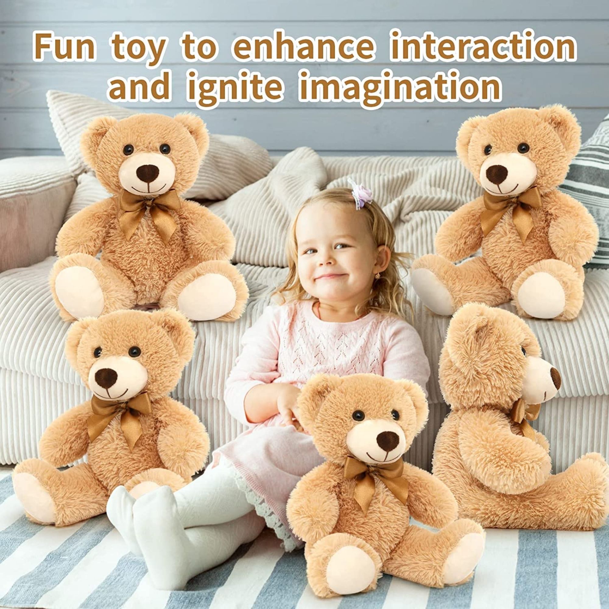 Morismos 5-Pack Teddy Bears 14-Inch Bulk Plush photo 2