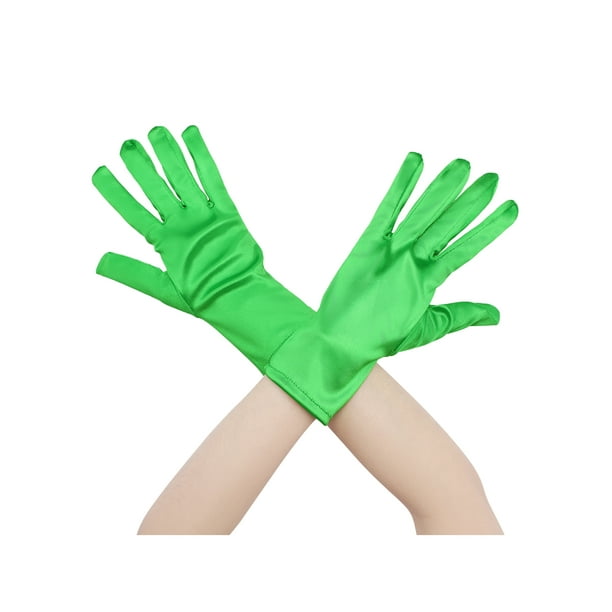 Guantes de satén de color sólido INSPIRE CHIC de dedo completo, de longitud hasta la muñeca, guantes cortos para mujeres, verdes, talla única