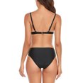 thumbnail image 4 of Traje de baño para mujer, traje de baño de dos piezas con tirantes finos, Color puro, fruncido, transpirable, con aros, acolchado, Bikini, traje de baño negro XXL, 4 of 6