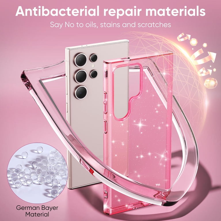 Cover Uposao Per Samsung Galaxy A6 2018 + Penna Touch - Custodia Morbida TPU Trasparente Con Glitter, Stelle E Anello Porta Telefono, Antiurto - 5