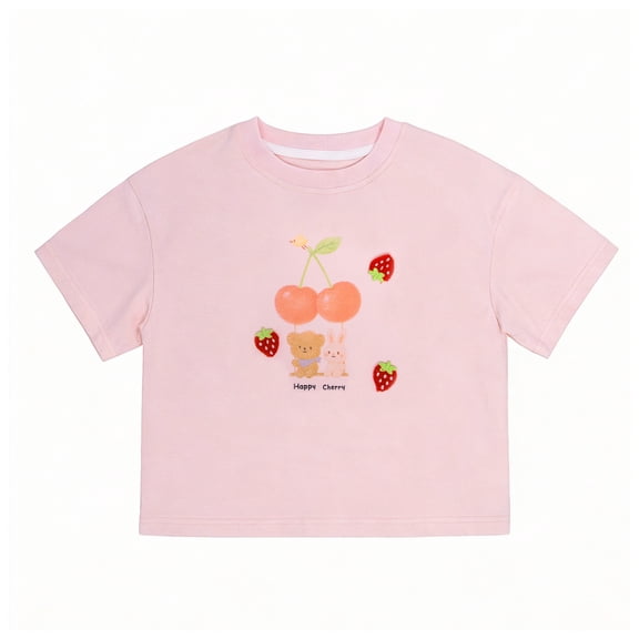 NIPAXO Girls Cartoon T-Shirt, Round Neck and Short Sleeve Cotton Shirts, 9-10Y