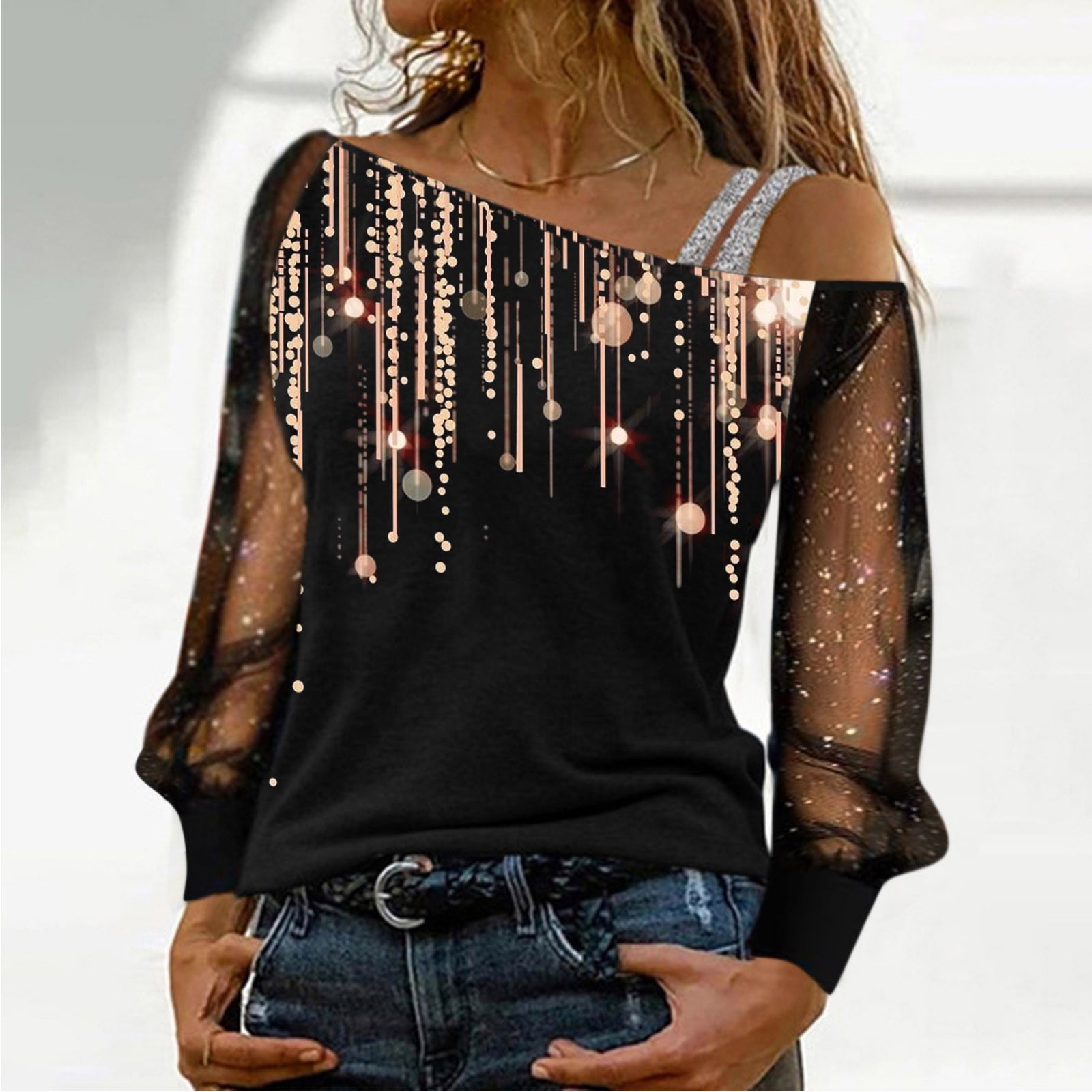 black and gold cold shoulder top