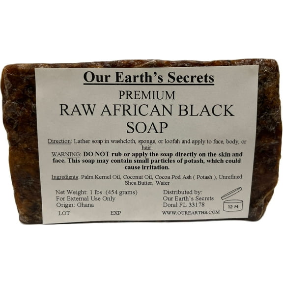 Our Earth's Secrets Raw African Black Soap, 1 lb.