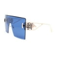 thumbnail image 3 of Luxury Oversized Rectangle Shield Rimless Lion Emblem Sunglasses Gold - Navy, 3 of 4