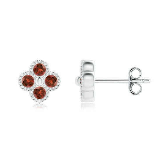 ANGARA Natural Garnet Four Leaf Clover Stud Earrings with Beaded Edges in 925 Sterling Silver for Women (Size-2mm) | January Birthstone, Anniversary, Jewelry Gift for Women | Natural Garnet Earrings