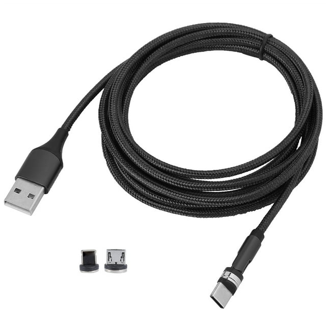 3 en 1 Cargador USB magnético tipo C con rotación de 360 grados Cable de carga rápida micro USB 1 M (negro)