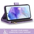 thumbnail image 3 of Asuwish Compatible with Samsung Galaxy A55 5G Wallet Phone Case and Tempered Glass Screen Protector Flower Faux Leather Flip Credit Card Holder Stand Zipper Cell Cover for A 55 55A A555G Women Purple, 3 of 8