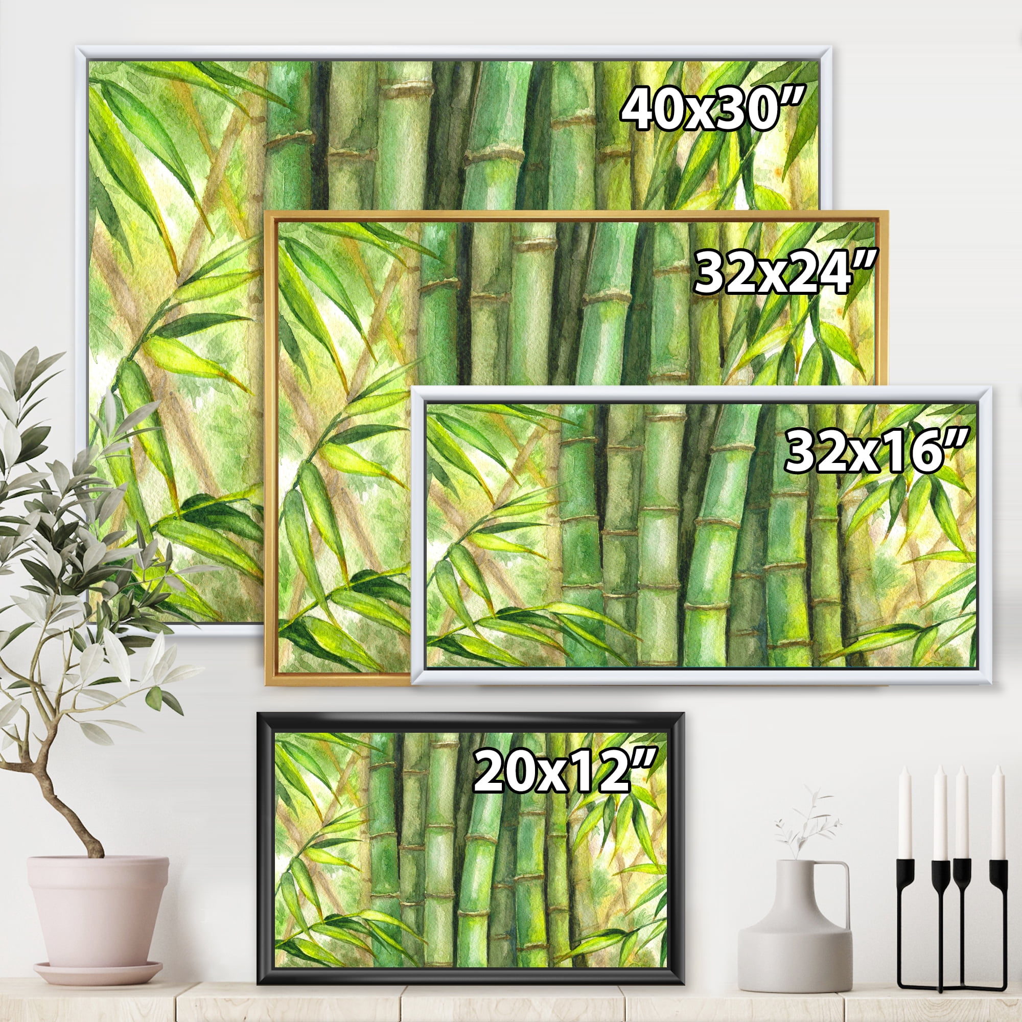 Designart 'Bright and Green Bamboo Stems' Transitional Framed Canvas Wall Art Print