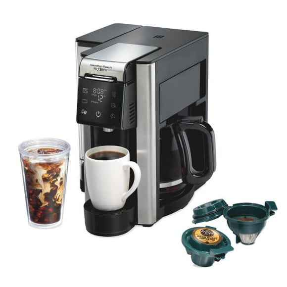 Hamilton Beach FlexBrew 5 en 1 Cafetera de goteo y de una sola porción, caliente y helada, 5 en 1, con capacidad móvil de 60 oz. Depósito de agua, uso de paquetes de cápsulas y posos, preparación rápi