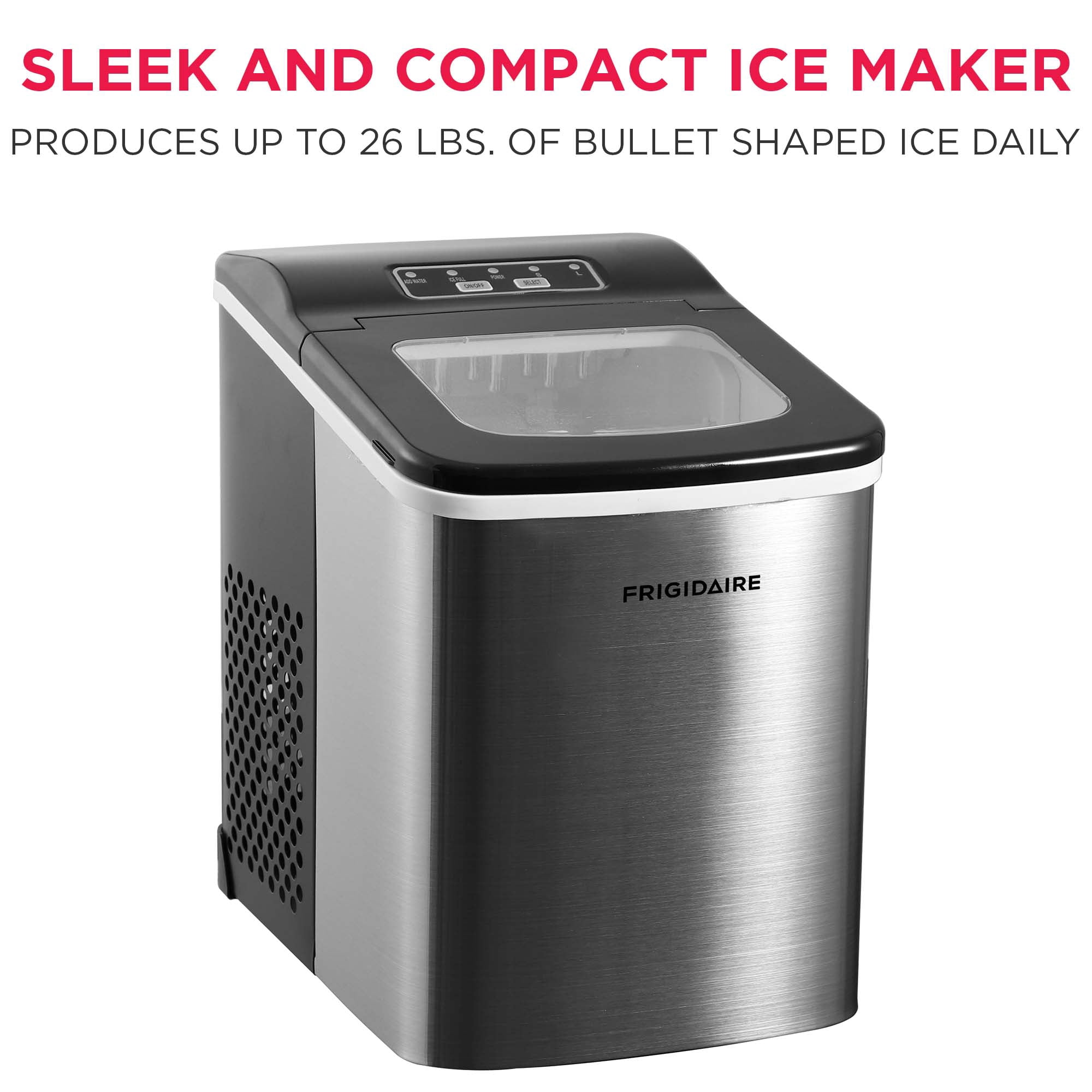 Frigidaire 26 lbs. Bullet Ice Maker, Countertop Portable Ice Machine with Digital Controls, Stainless Steel