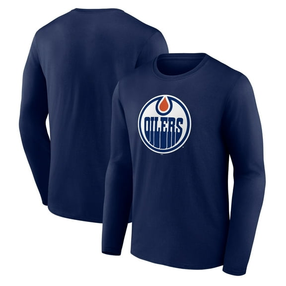 Men's Navy Edmonton Oilers Victory Logo Long Sleeve T-Shirt