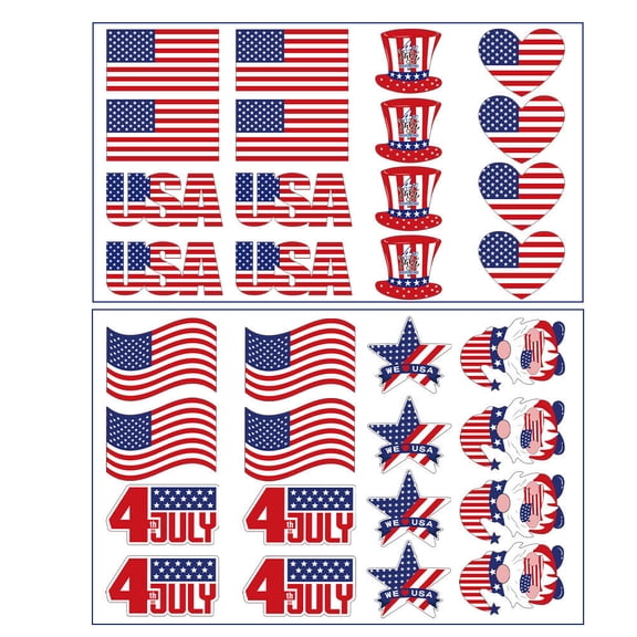 Independence Day Face Stickers, 4th Of July Party Decorations, USA Flag Self-Adhesive Face Decals, Easy to Use, Removable, Bright Red White Blue Colors, 20 Pack
