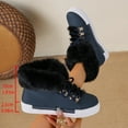 thumbnail image 4 of Womens Plush Winter Boots Fashion Lace up Platform Waterproof Leather Flat Snow Booties Casual Round Toe Walking Shoes Dark Blue Size 9, 4 of 6