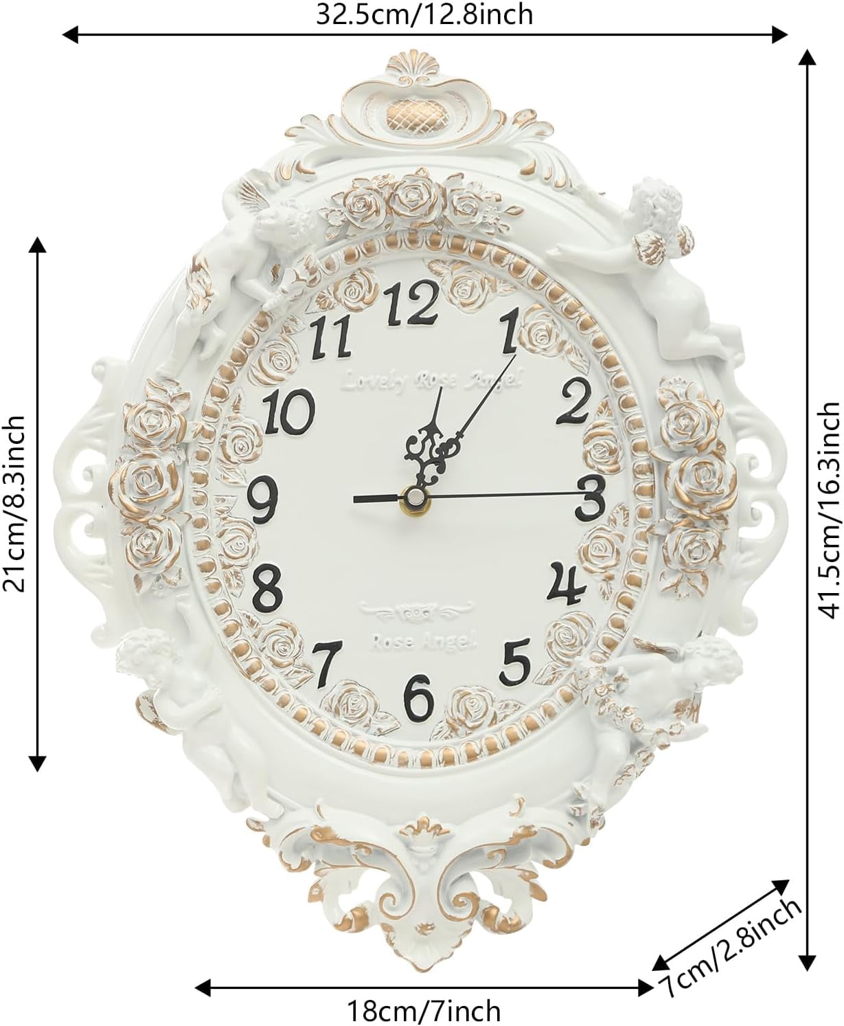 Decorative Wall Clock, European Style Off-White Ellipse Wall Clock for Home and Office Decor, Silent Quartz Movement Resin Wall-Mounted Clock for Living Room