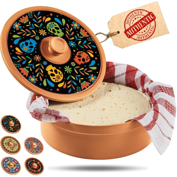 Calentador de tortillas de terracota Woobud Christmas Día de los Muertos