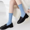 thumbnail image 3 of Womens Ruffle Socks Fashion Breathable Solid Color Turn-Cuff Cute Girls Ankle Socks 3 Pairs, 3 of 7