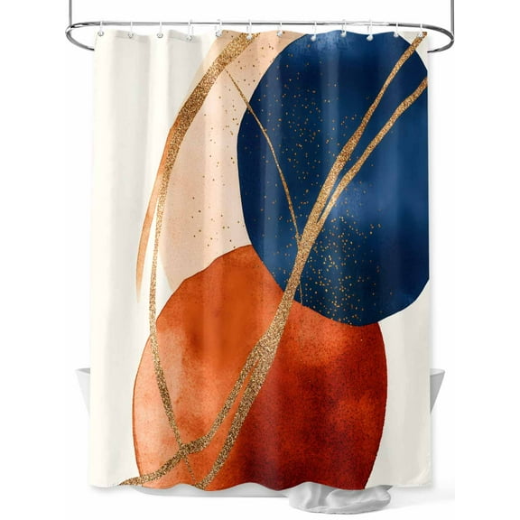 Abstract Graffiti Shower Curtain, Vintage Art Orange Blue Gold Lines Waterproof Shower Curtain Set with 12 Hooks Lightweight Washable Fabric Shower Curtains for Bathroom 72x78 Inches