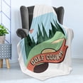 thumbnail image 4 of Golf Course Scene Soft Flannel Fleece Throw Blanket, Cartoonish Graphic of Forest Hills and Flag Lettering on Ribbon, Cozy Plush for Indoor and Outdoor Use, 50" x 60", Multicolor, by Ambesonne, 4 of 5