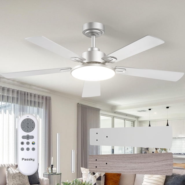 Ventilador de techo Passky de 132 cm con luz y control remoto 110 V, color plata