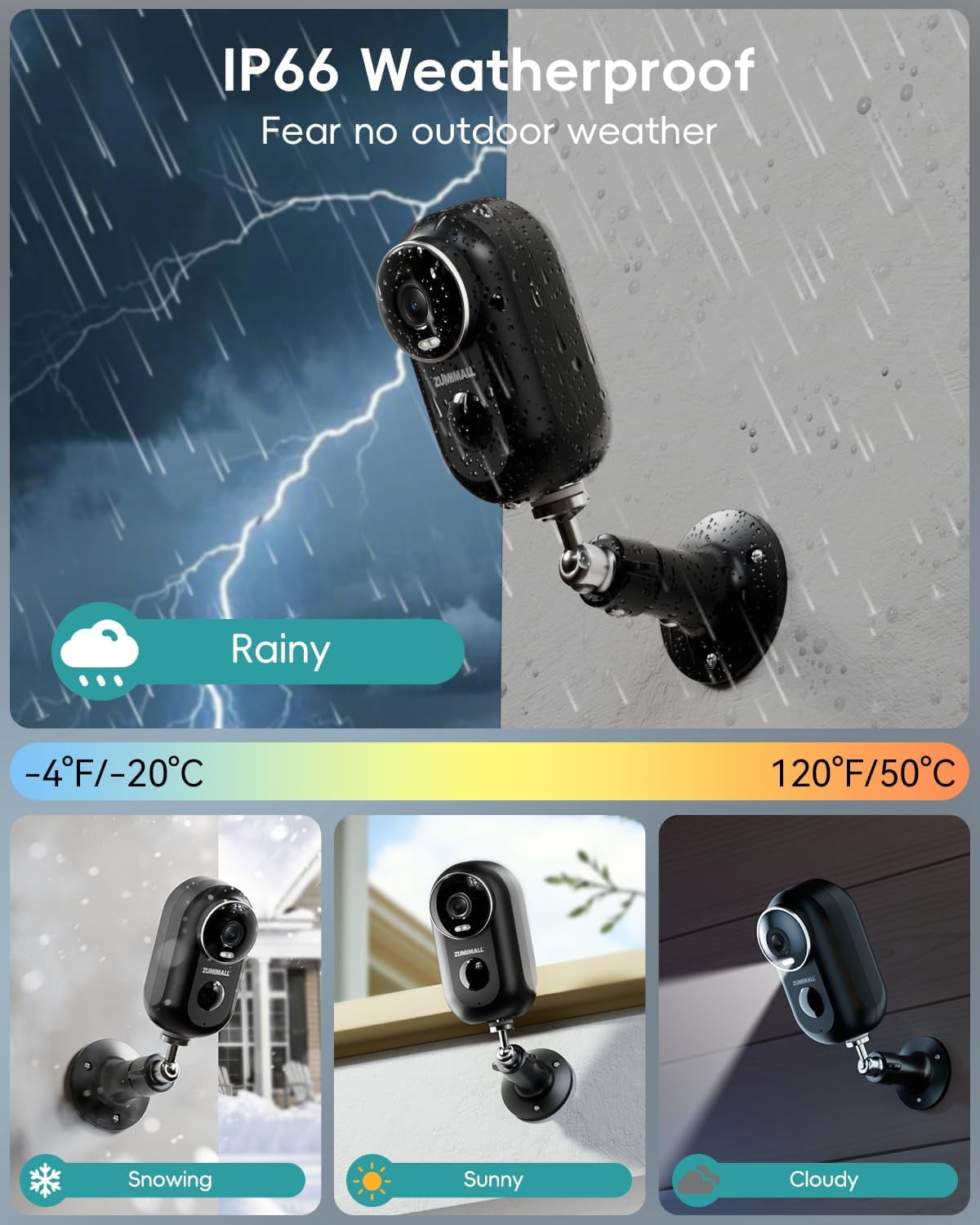 ZUMIMALL F5 Magnetic Mount, 2K Wireless Rechargeable Battery Powered Video Security Camera, 2 Pack, Black