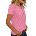 thumbnail image 4 of Babysbule Women's V Neck Button Placket Short Sleeve Henley T Shirt, Casual Loose Fit Top for Daily All Season Wear, 4 of 6