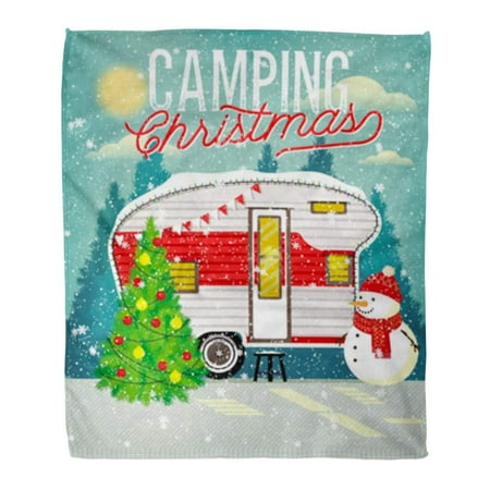 ASHLEIGH Flannel Throw Blanket Camper Christmas Vintage Travel Trailer in Winter Forest Camp Truck Santa 58x80 Inch Lightweight Cozy Plush Fluffy Warm Fuzzy