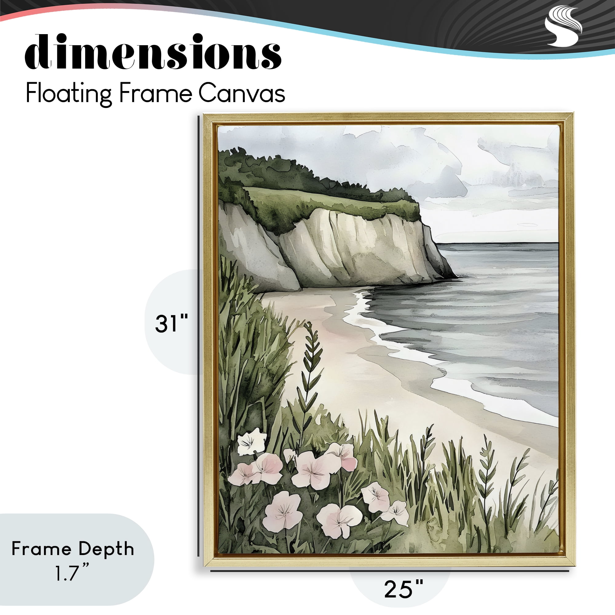 Stupell Industries Coastal Calm with Floral Blooms Gold Framed Floater Canvas Wall Art, design by Riley B