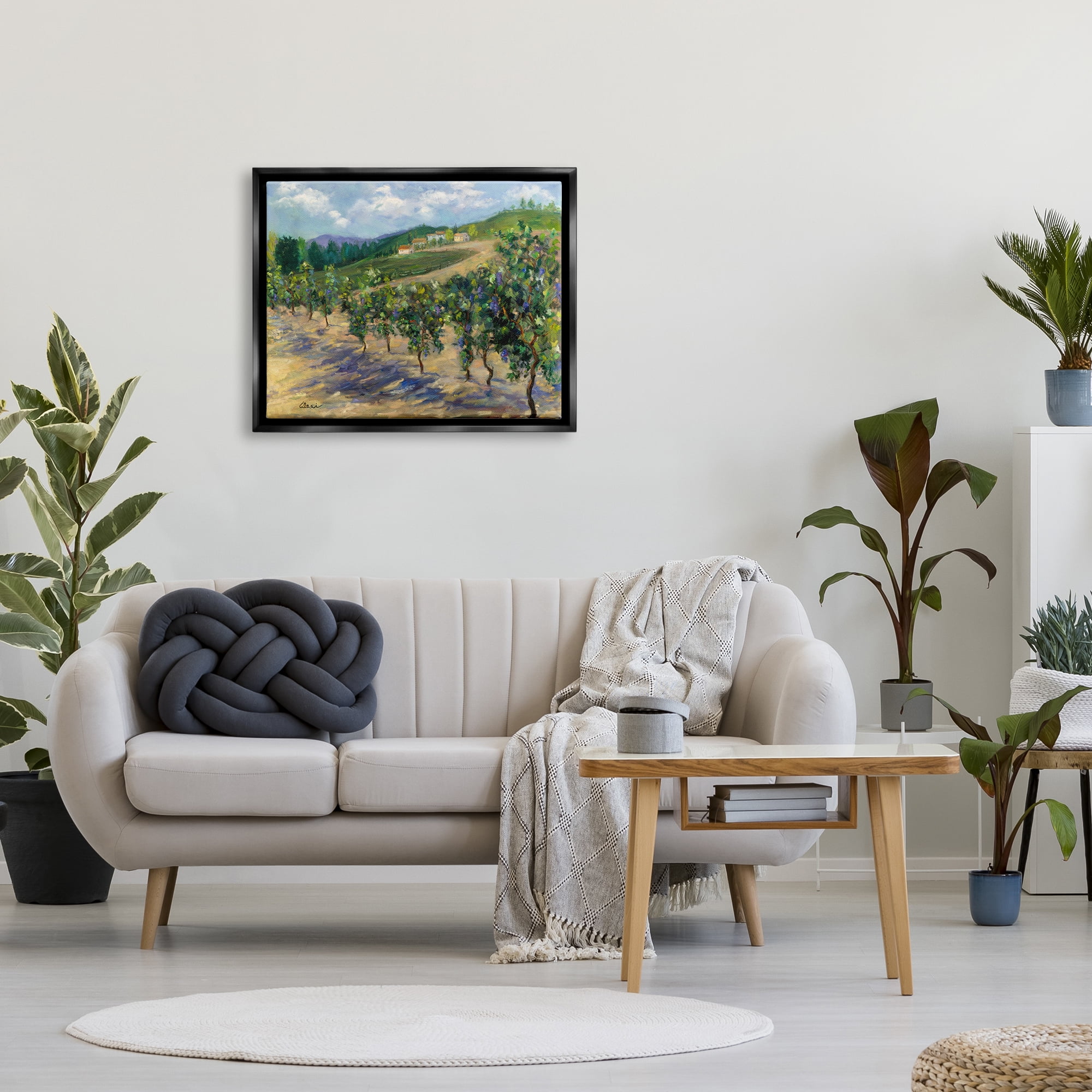Stupell Industries Rural Vineyard Painting Landscape Painting Black Floater Framed Canvas Art Print Wall Art, 31 x 25