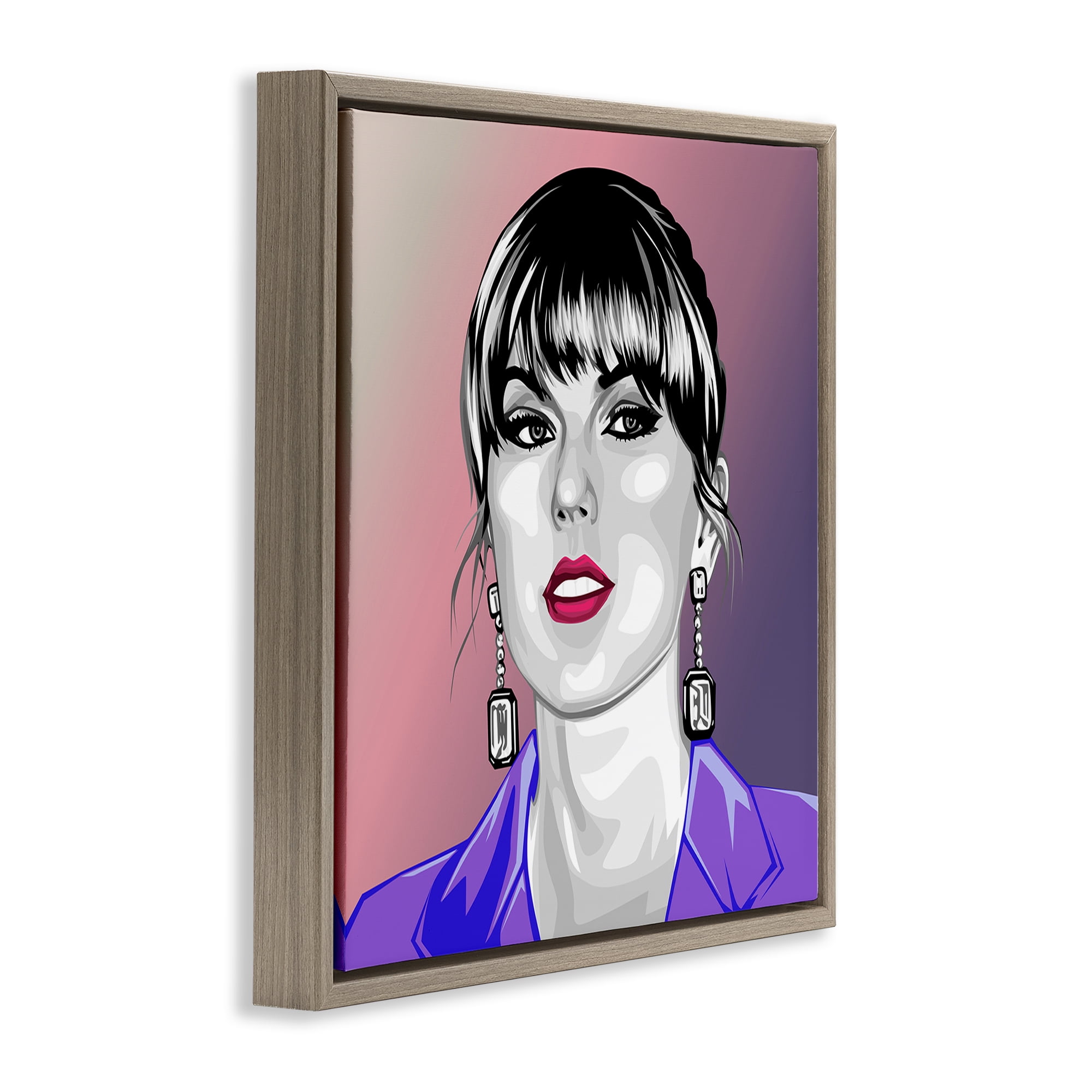 Stupell Industries Taylor Wearing Purple People Painting Brown Floater Framed Canvas Art Print Wall Art, 18 x 18