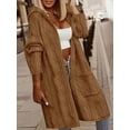 thumbnail image 6 of Women's Solid Color Textured Pocket Hooded Coat, Casual Long Sleeve Open Front Outerwear for Fall & Winter, Women's Clothing for Daily Wear, 6 of 8