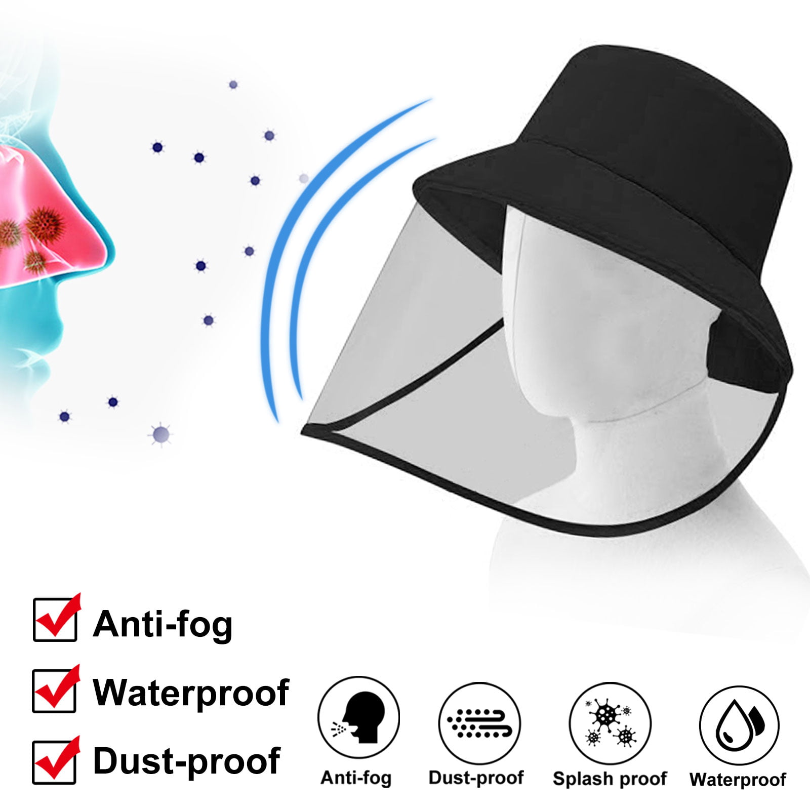 SoulQ Protective Hats,Safety Anti-Spitting Hat Full Face Shield,Anti-Fog Cover,Epidemic Protection Viruses Isolation Cap,Waterproof&Dust-proof Outdoor Sun Shade Fisherman Cap 