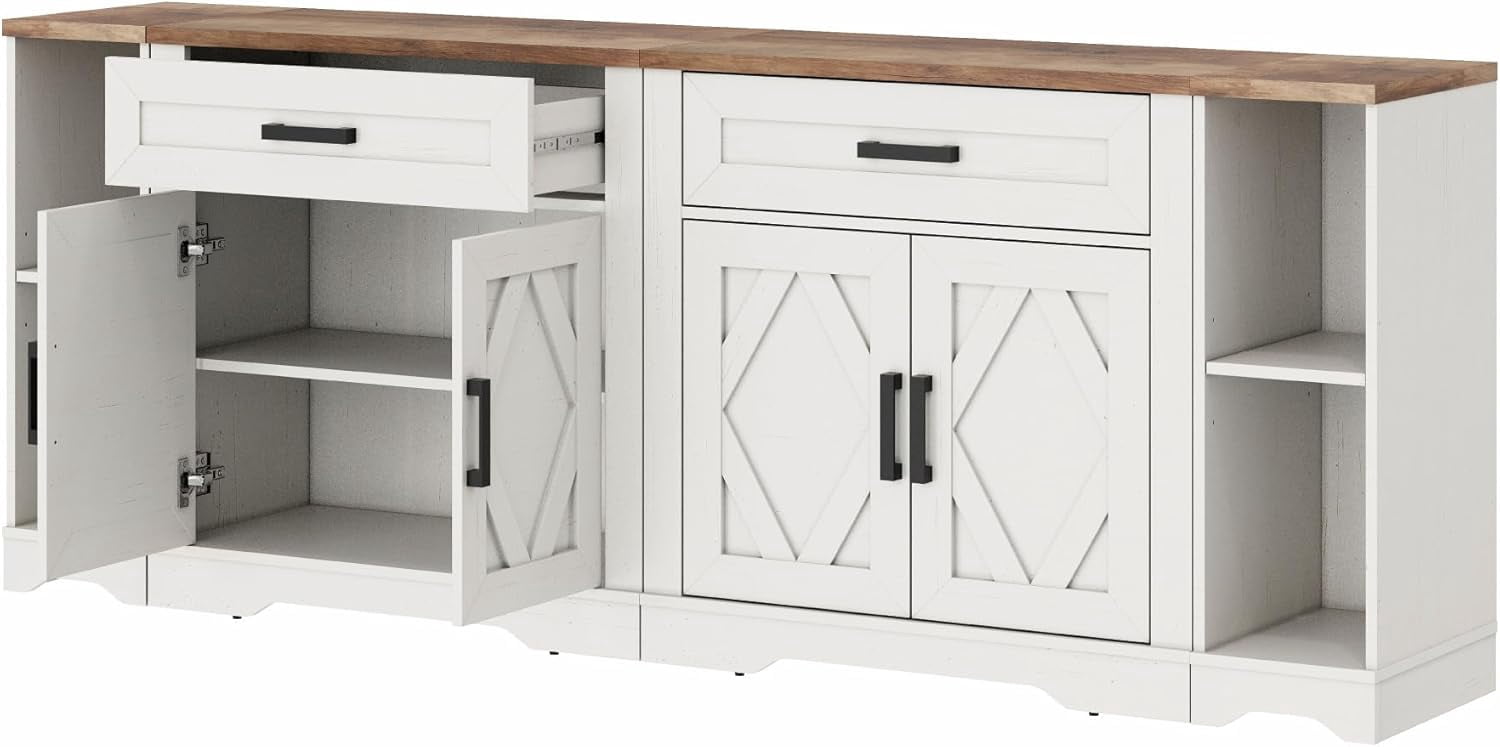 WAMPAT 82.7"W TV Stand for up to 80" TVs,Farmhouse Entertainment Center with Storage Barn Door Cabinet,TV Console Table with Media Cabinet and Drawers for Living Room,Bedroom,Cream White
