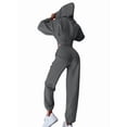 thumbnail image 3 of Women 2 Piece Outfits Zip Up Crop Hoodies SweatPants Lounge Matching Sweat Set Winter Trendy Clothes Grey L, 3 of 9