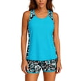 thumbnail image 2 of Women Swimsuits Two Piece Tankini Swimwear Floral Print Swim Tank Top with Shorts Modest Beach Vacation Swimming Suit Cyan XL, 2 of 4