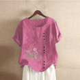 thumbnail image 4 of Camiseta Casual de Manga Corta con Botón de Cuello Redondo de las Mujeres, Tops Cortos para las Mujeres, 4 of 4