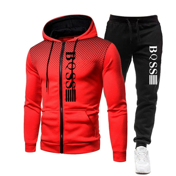 Conjuntos de ropa deportiva de moda para hombre, chándal cálido a prueba de viento para primavera y otoño, sudaderas con capucha y pantalones deportivos con cremallera estampadas a la moda para hombre