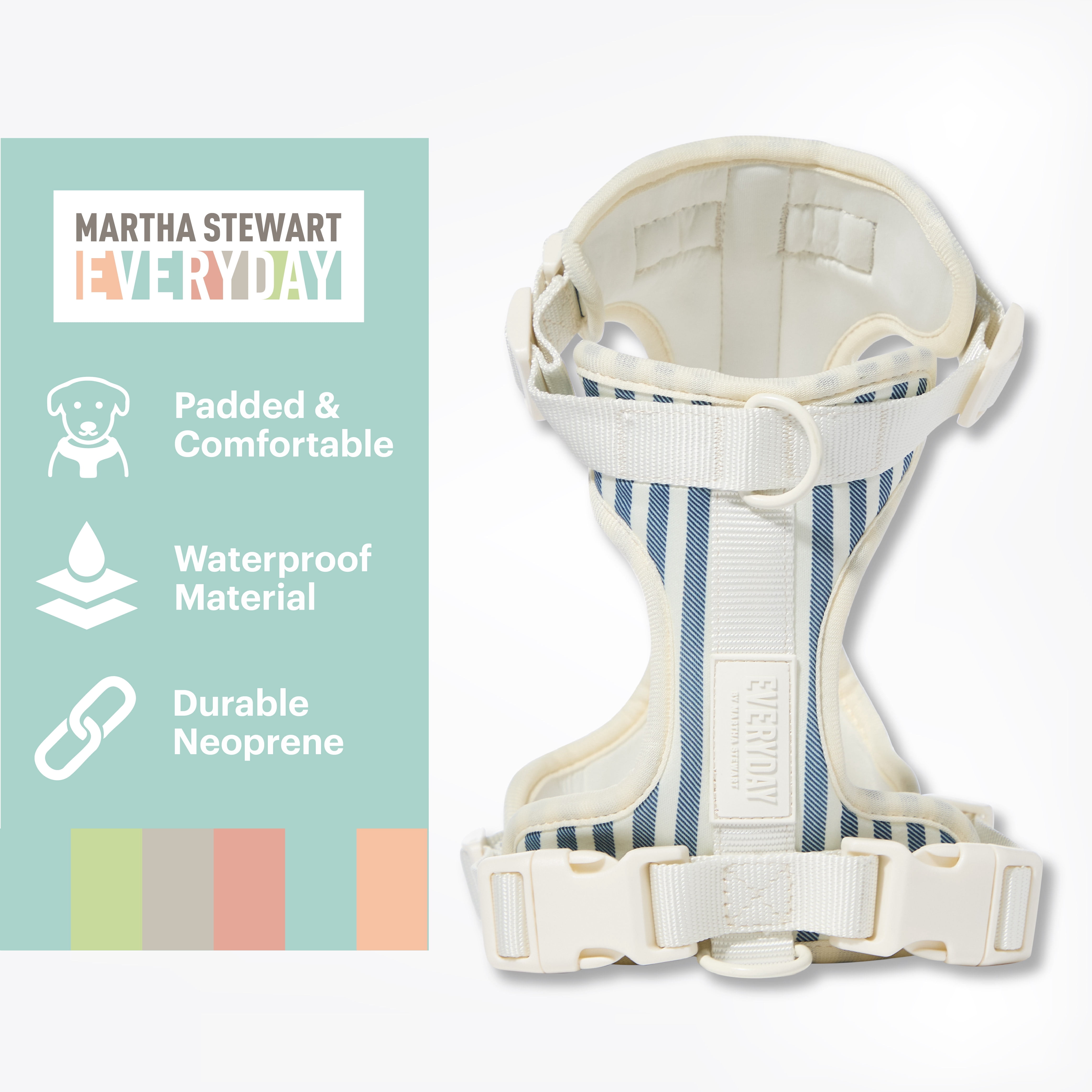 Martha Stewart Neoprene Padded Harness for Dogs - Stripe Design, Comfortable and Adjustable