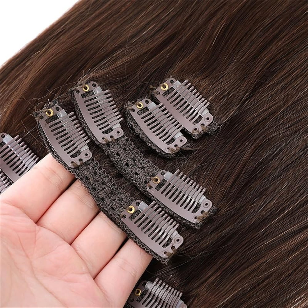 Human Hair Clip in Hair Extensions, #4 Brown Color 8Pcs 120g Straight Hair Clip in Hair Extensions Double Weft  Real Remy Human Hair Clip Ins