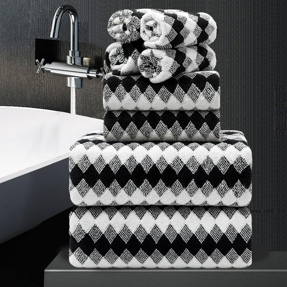 8 Piece Bathroom Towel Set Black White2 Oversized Large Bath Towels Sheet2 Hand Towels 4 Washcloths 600GSM Soft Towel Set for Bathroom Hotel Highly Absorbent Quick Dry Bath Towel Collections