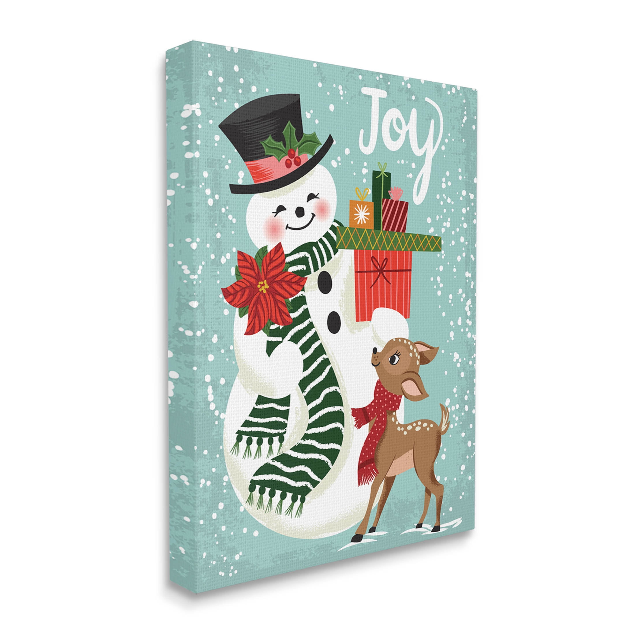Joy Smiling Snowman Holiday Deer Holiday Graphic Art Gallery Wrapped Canvas Print Wall Art