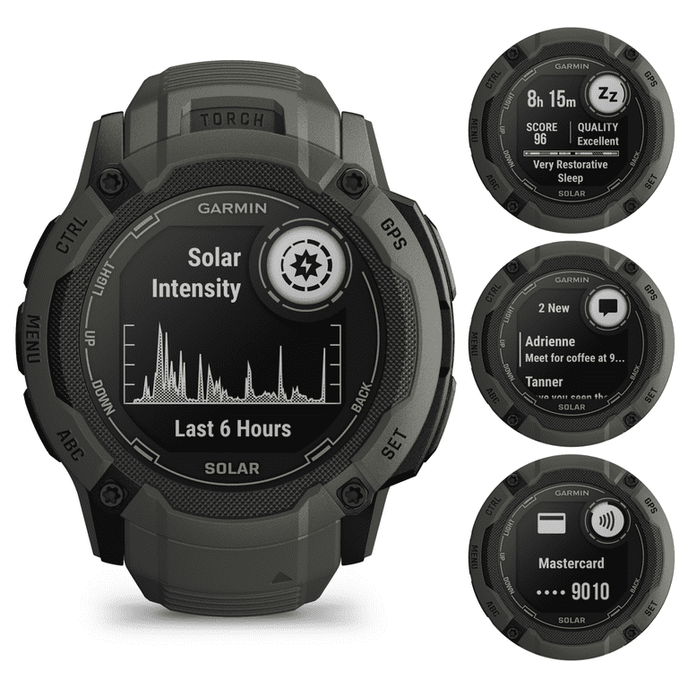  Wearable4U Garmin Instinct 2X Solar Rugged 50 mm GPS  Smartwatch, Graphite with Power Glass Lens, LED Flashlight Black Earbuds  Bundle : Electronics