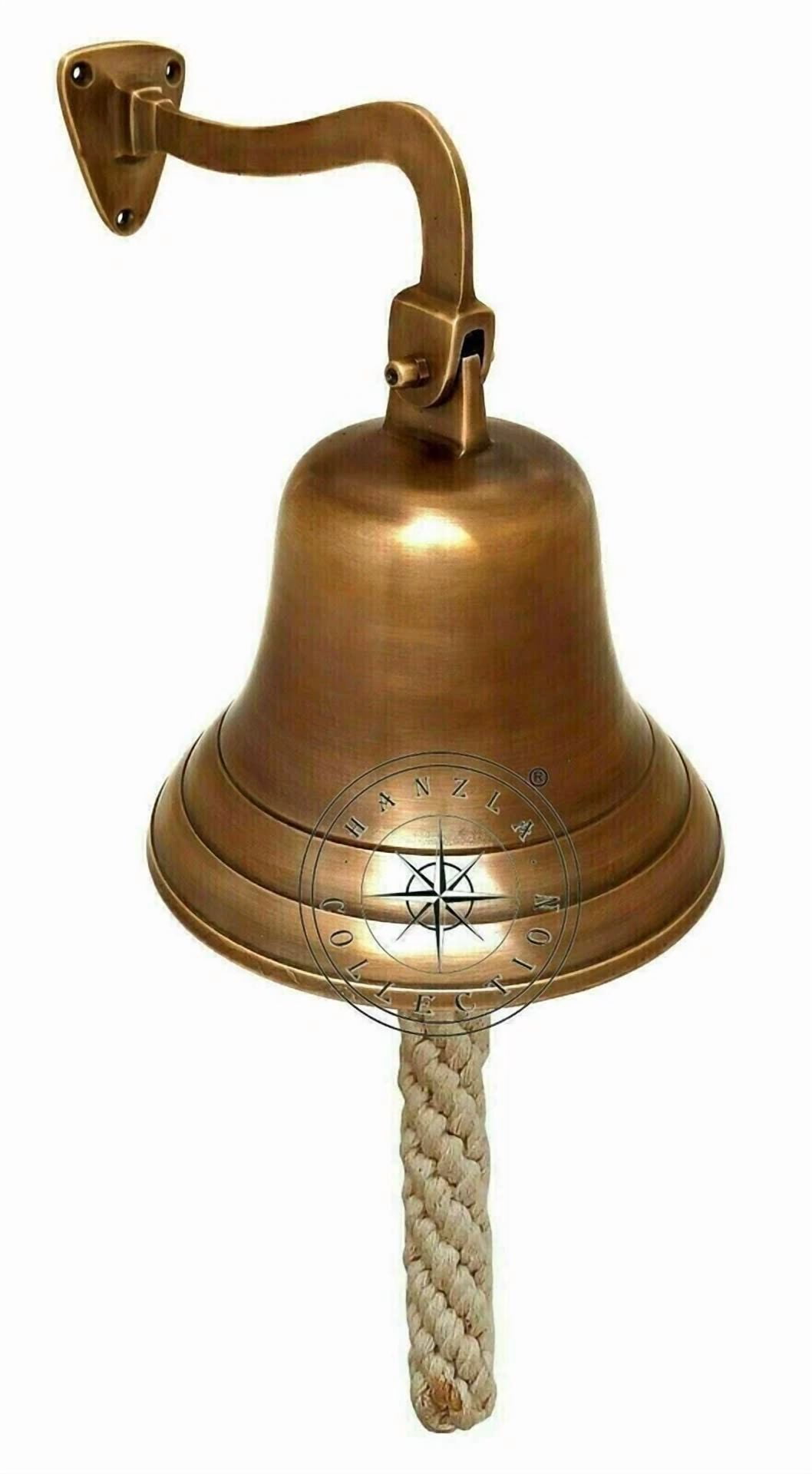 9" Brass Ship Bell Wall Mounted Nautical Maritime Captain’s Bell | Antique Finish Boat & Home Decor