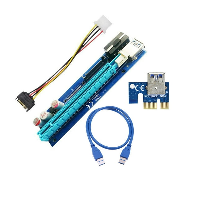 ZheElen 1pcs PCIE PCI Riser Board PCI E 1x to 16x USB 3.0 SATA to 6Pin IDE Power Cable for Color Random 1Set