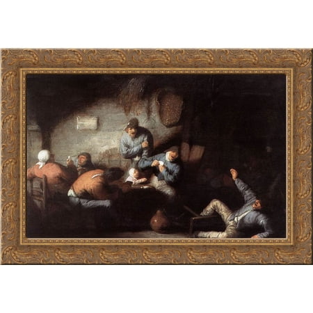 Inn Scene 24x19 Gold Ornate Wood Framed Canvas Art by Ostade, Adriaen van