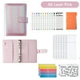thumbnail image 2 of BE-TOOL Notebook Binder Set with English/Color Sticker Separators Pockets Budget Sheets PU Leather Laser Pink, 2 of 9