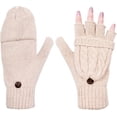 thumbnail image 2 of Women Winter Convertible Gloves Fingerless Mittens Knit Flip Wool Gloves Warm Half Finger Gloves with Cover, 2 of 7
