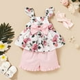 thumbnail image 3 of 3T Baby Girls Clothes 4T Toddler Girls Summer Outfits Sleeveless Suspender Floral Top Pink Shorts Headband 3PCS Set, 3 of 8