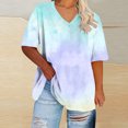 thumbnail image 2 of WRKEKC Summer Tops for Women Plus Size Solid Color V Neck Short Sleeve Casual Comfortable Versatile Everyday Layering Lounge T-Shirts, 2 of 4