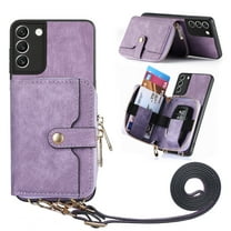 for Samsung Galaxy S22 Wallet Case, Crossbody Phone Purse with Card Holder for Women, Zipper PU Leather Carrying Cover Gift with Shoulder Strap Kickstand Anti-drop for S22 - Purple